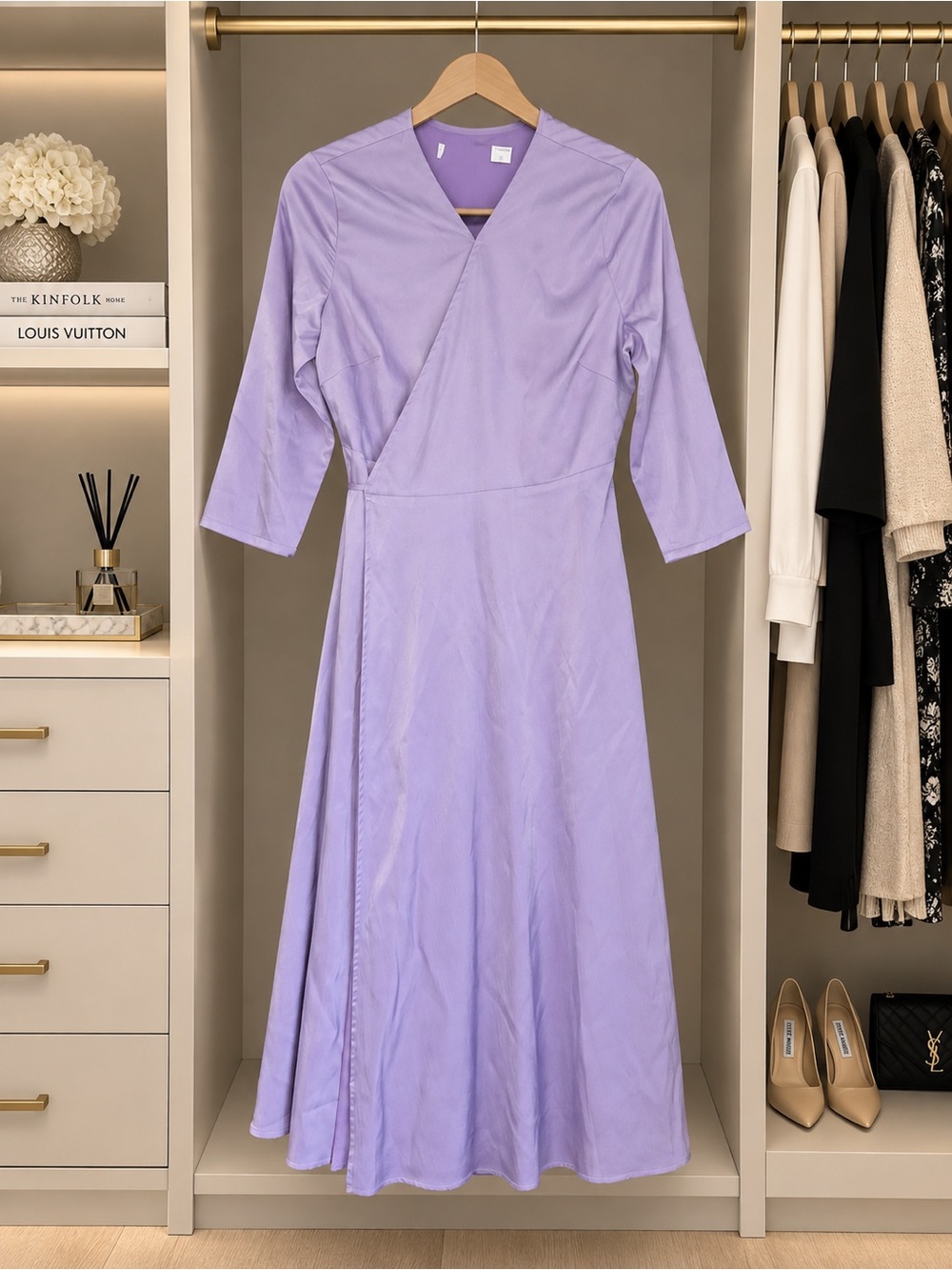 CUSTOM MADE Lavender Wrap-Front silk Midi Dress - Women